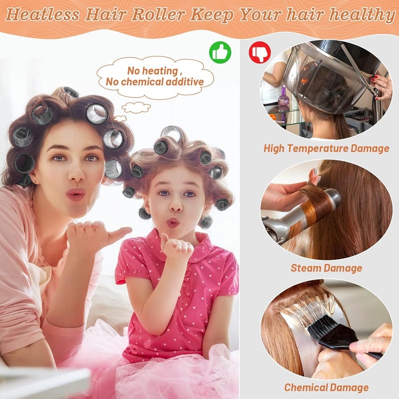 Cludoo Hair Curler Rollers for Women 24PCS Heatless Hair Roller with 12PCS Clips, 4 Sizes（Jumbo Large Medium Small）Self Grip Holding Hair Rollers for Long Medium Short Thick Fine Volume Thin Bangs Hair - Image 3